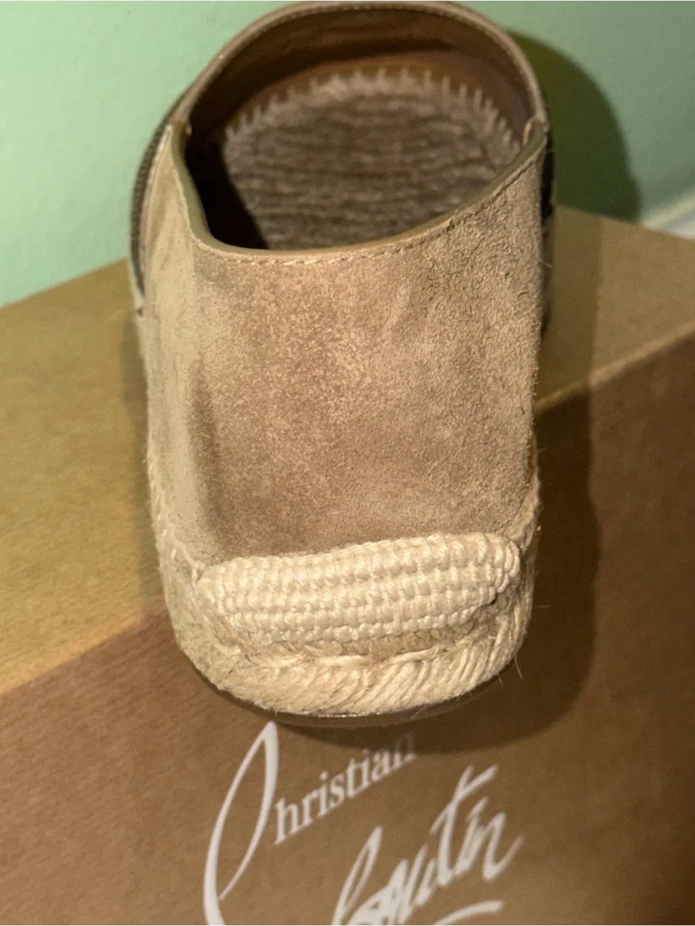 Christian Louboutin Alfarica Brown Tan Suede Slip-On Espadrilles